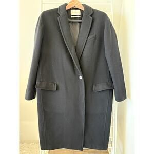 Babaton Wool Cashmere Long Black Coat Size L Minimalist Single Button